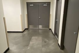 Copaken Brooks Plaza Colonnade Office Tower Hallway double doors featuring kick plate and wall corner gaurds.