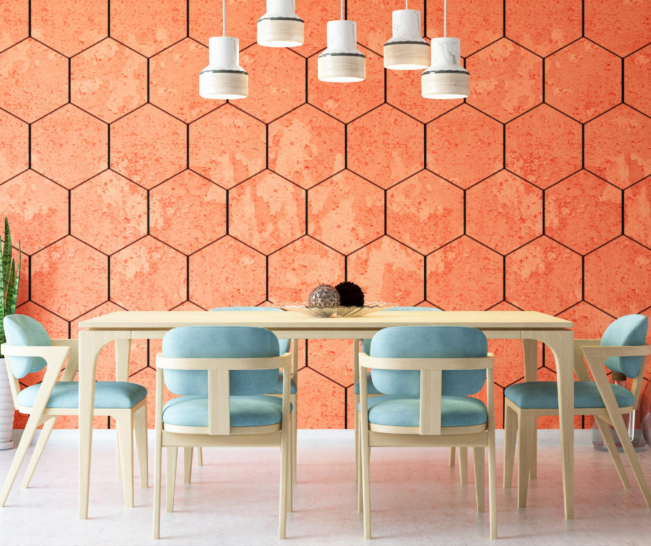 orange and blue kitchen with a complementary color scheme