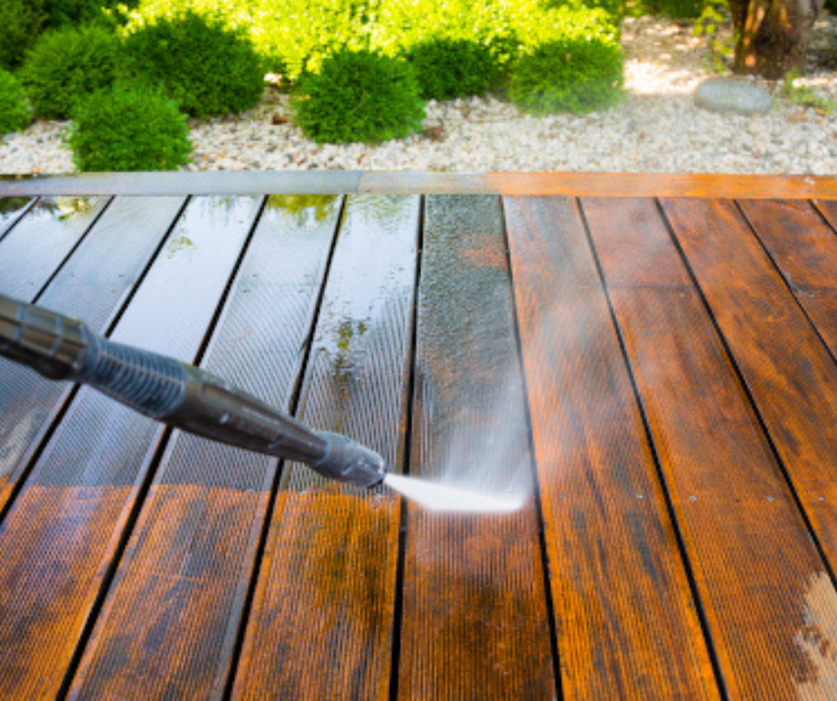 power washing a deck