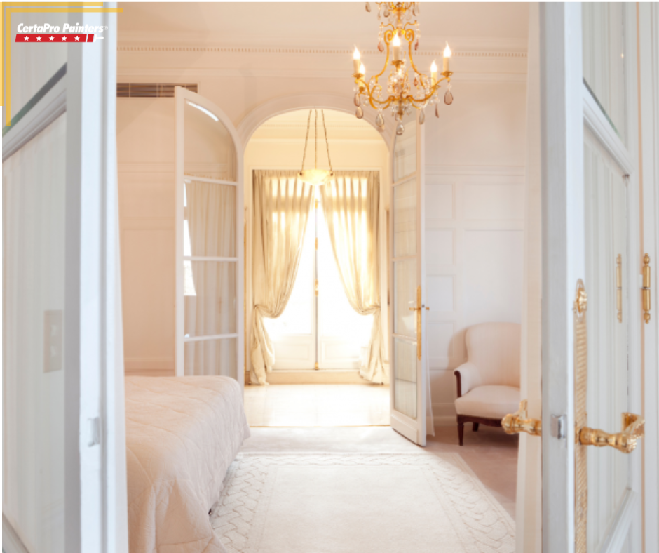 bedroom with chandelier